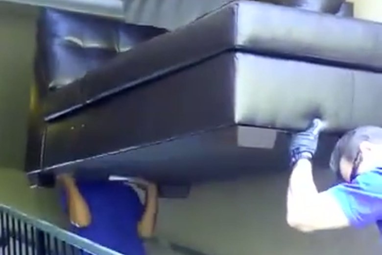 Hoisting a sofa up and out